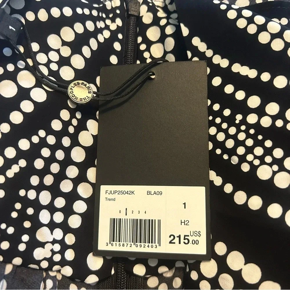 The Kooples White Polka Dot Black Mini Skirt Size 1 XXS NWT $215